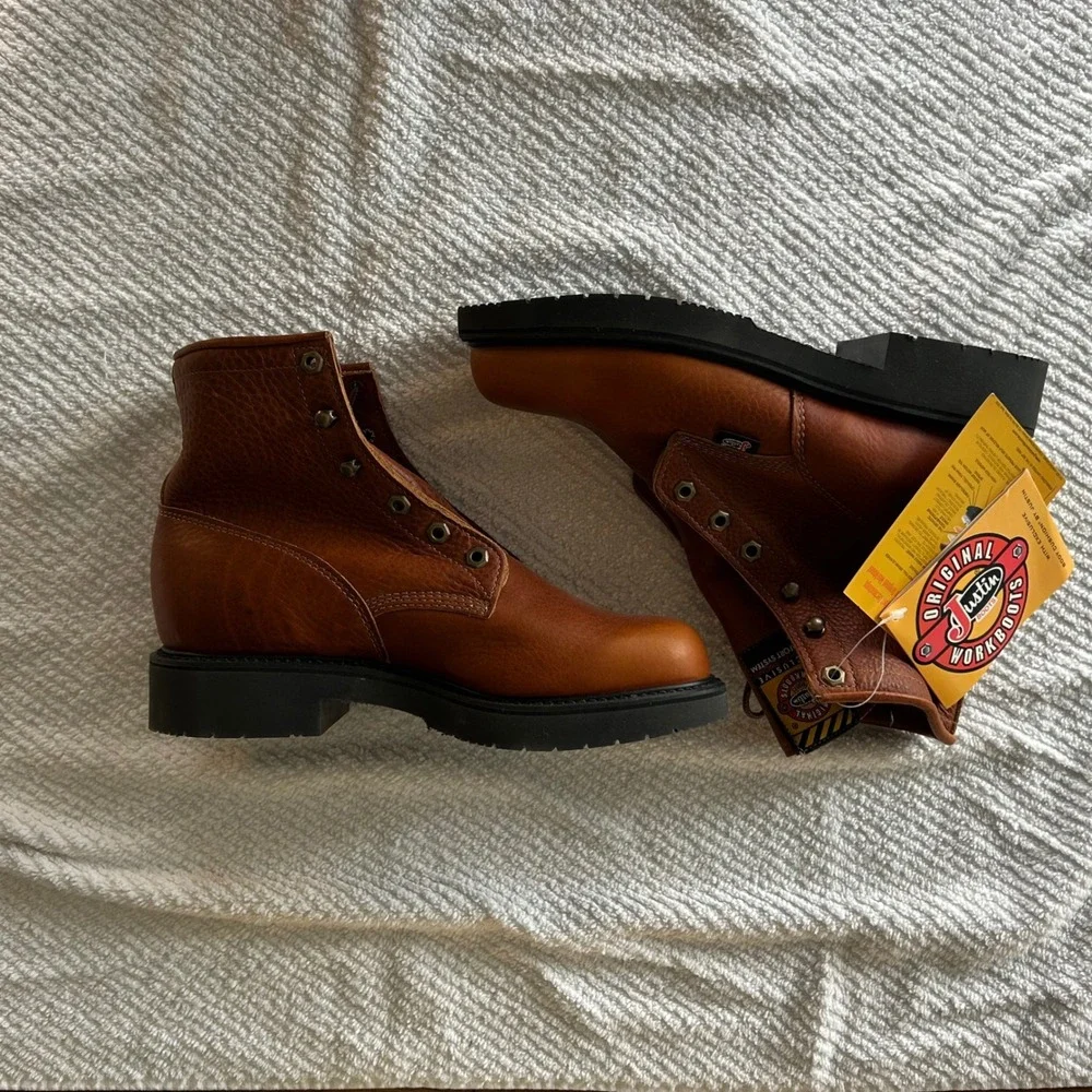 Justin Work Boots Mens 7.5EE Brown Leather Made in USA 0746 J-Flex New Old Stock